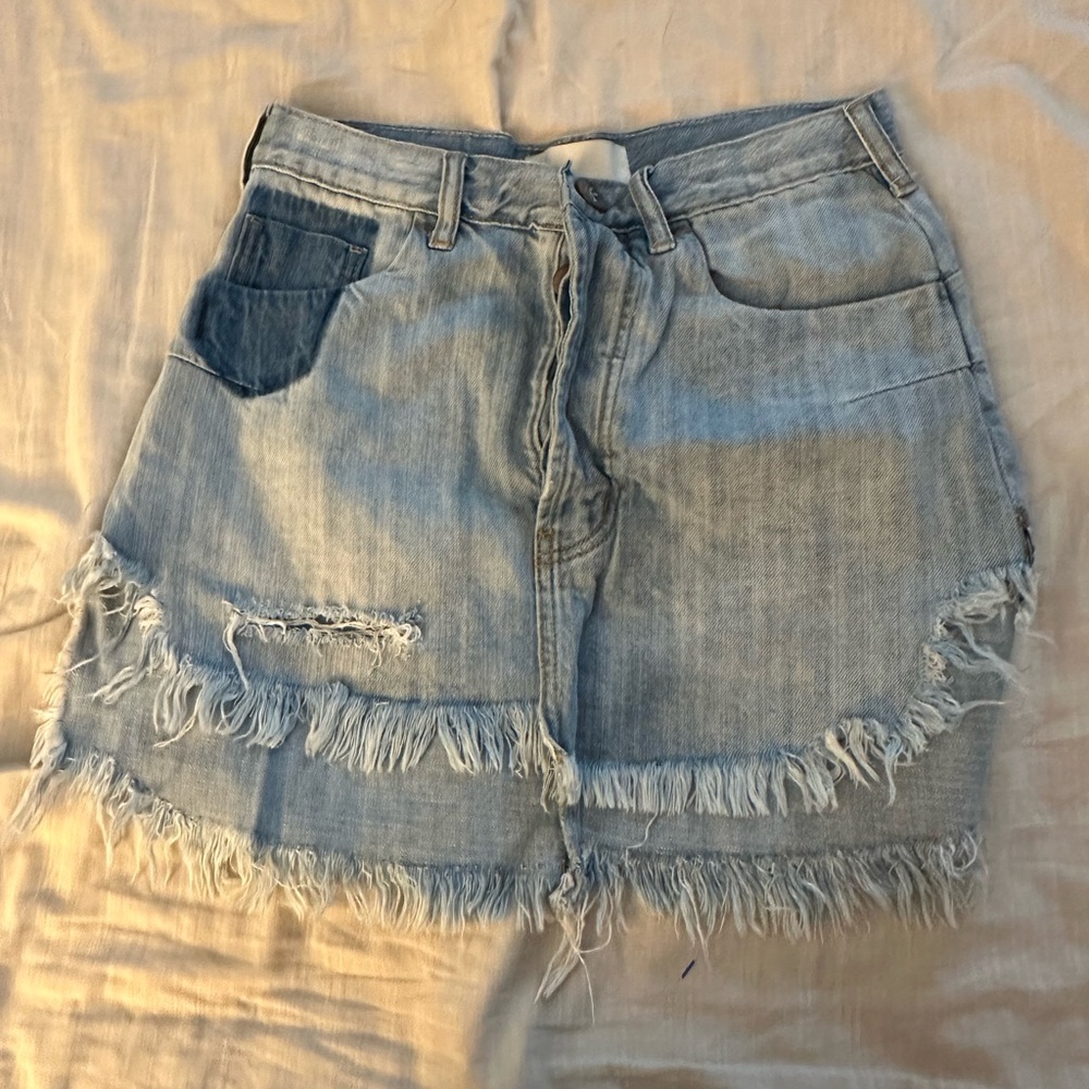 One Teaspoon Vanguard Distressed Denim Skirt Sz 25 (15)